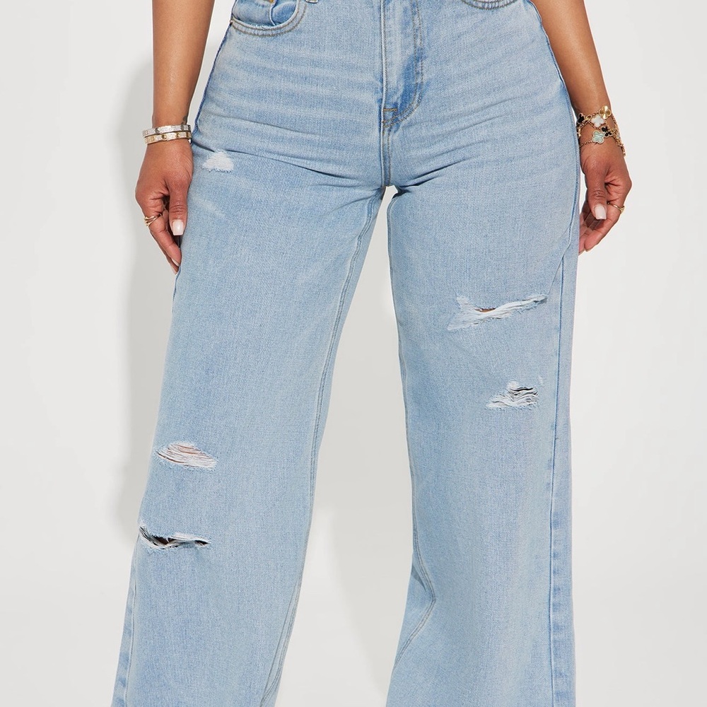 Fashion Nova Light Blue Distressed Flare Jeans